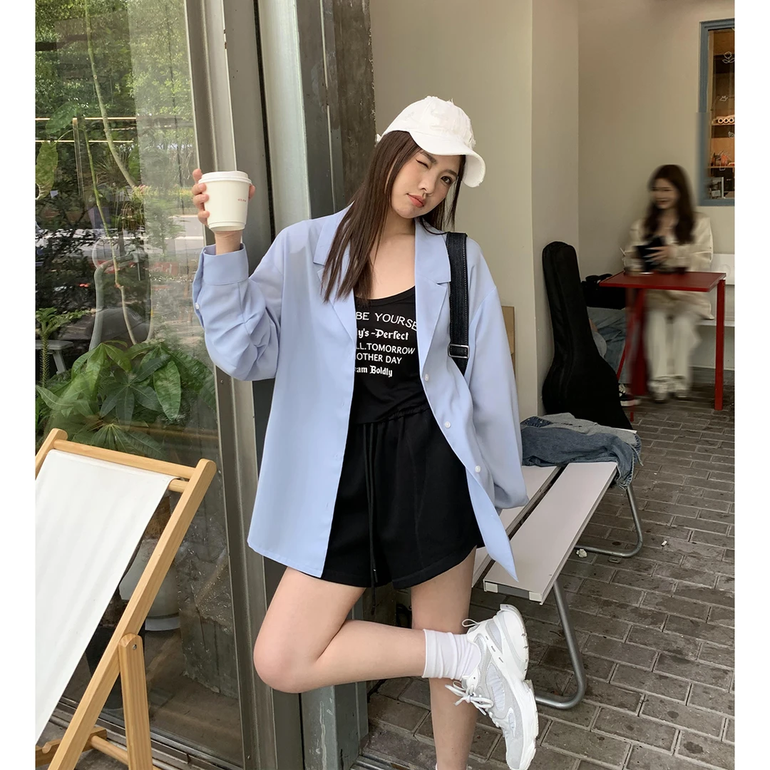 晶咕白标~西装领薄款防晒西服衬衫外套女夏季休闲宽松上衣气质