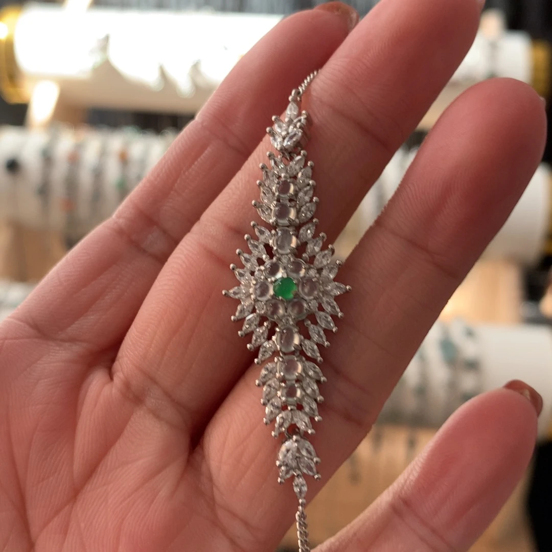 翡翠银S925镶嵌耳饰手链