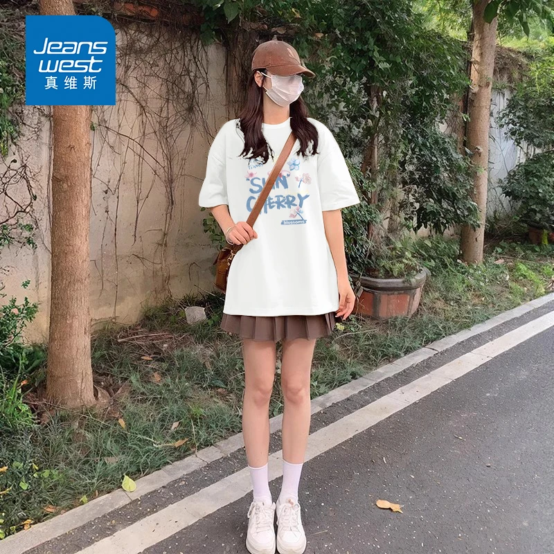 真维斯白色短袖女t夏季 2025新款纯棉大码半袖宽松百搭设计上衣