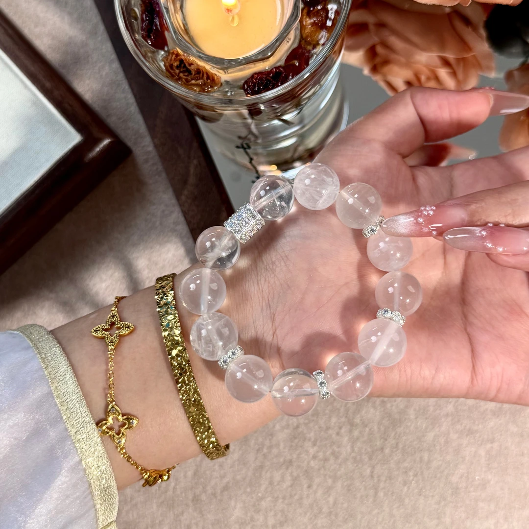 【奶白椰水】14m天然白水晶手串简约百搭原创单圈水晶手链Y119