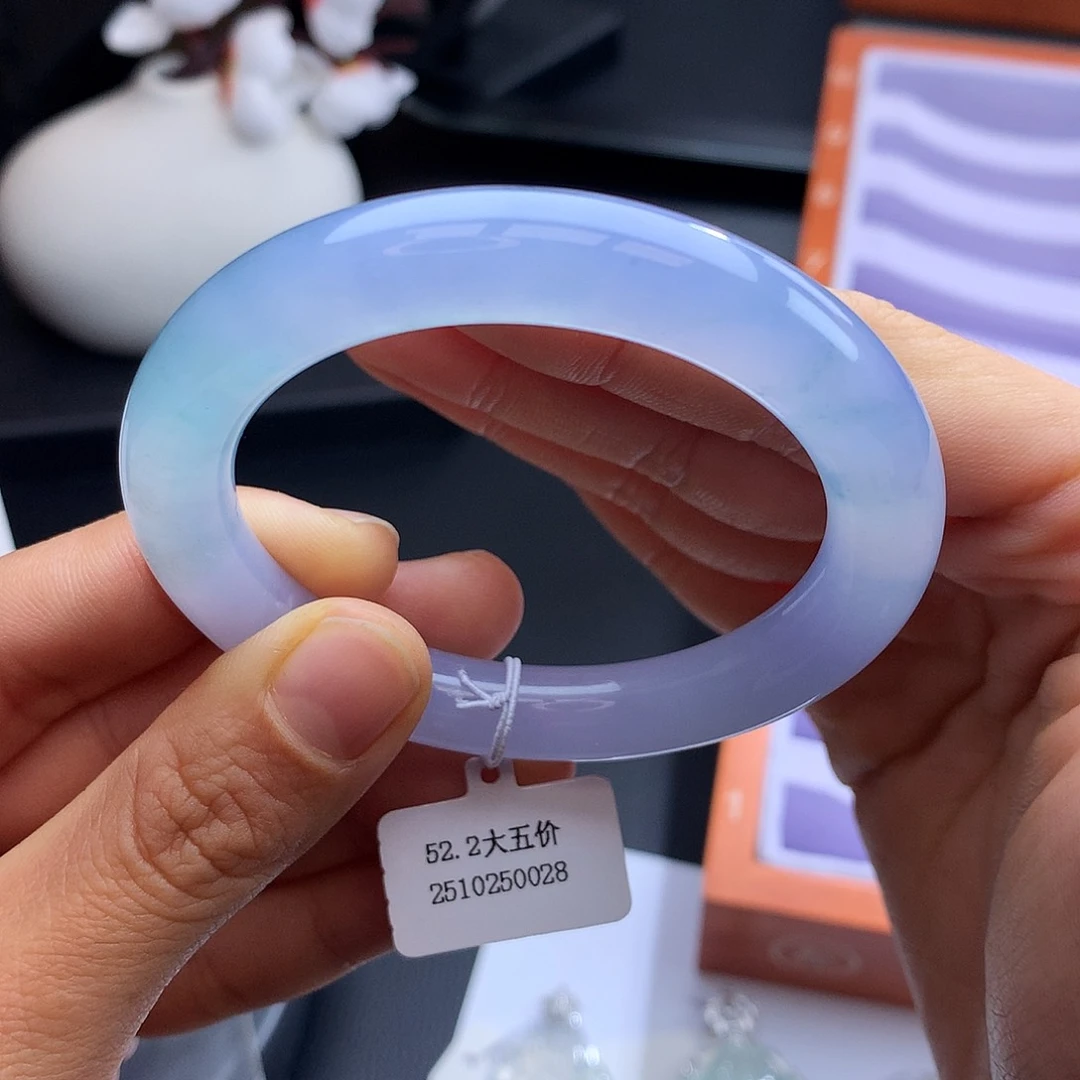 未镶嵌手镯翡翠52.5冰紫飘花圆条
