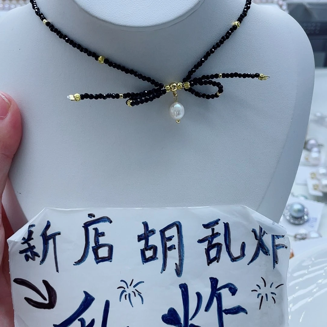 拼合珍珠（马贝珠）戒圈钛钢项链