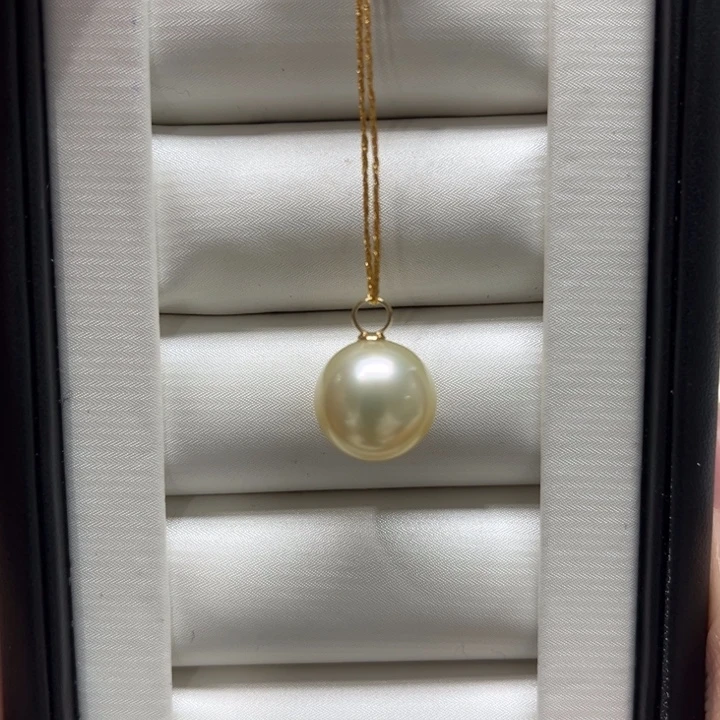 海水珍珠漏金珠吊坠12-13mm18K金镶嵌