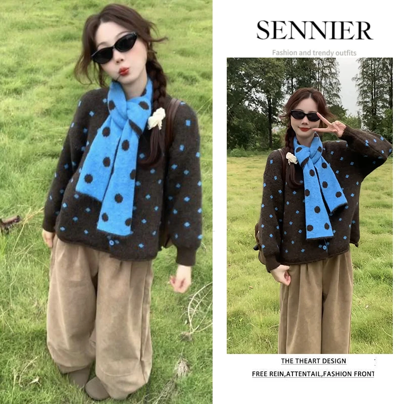 秋季穿搭一整套2025新款韩版洋气复古针织开衫休闲阔腿裤两件套装