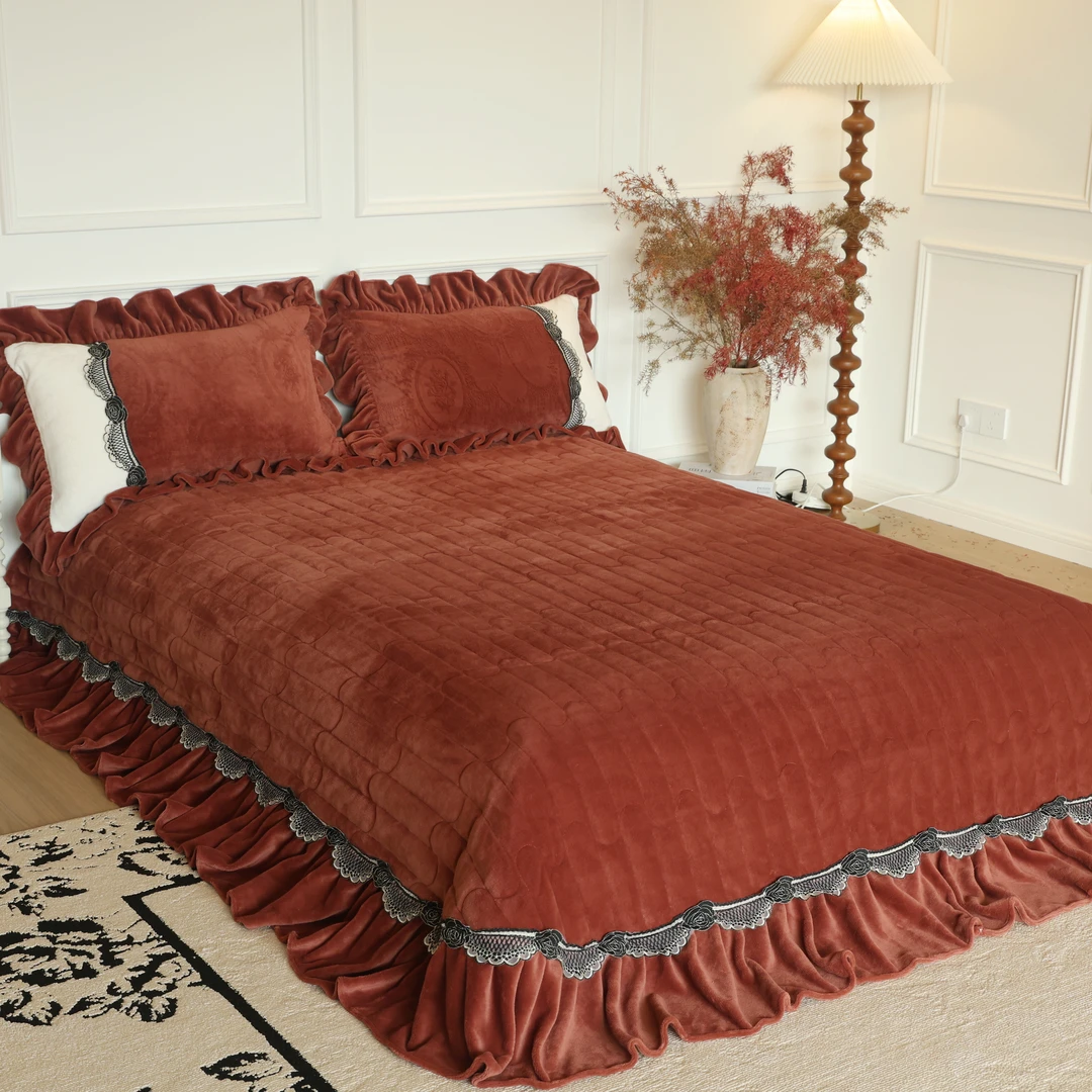 【真珍】单床盖 伊莲娜高端法式浪漫公主风加厚牛奶绒床盖