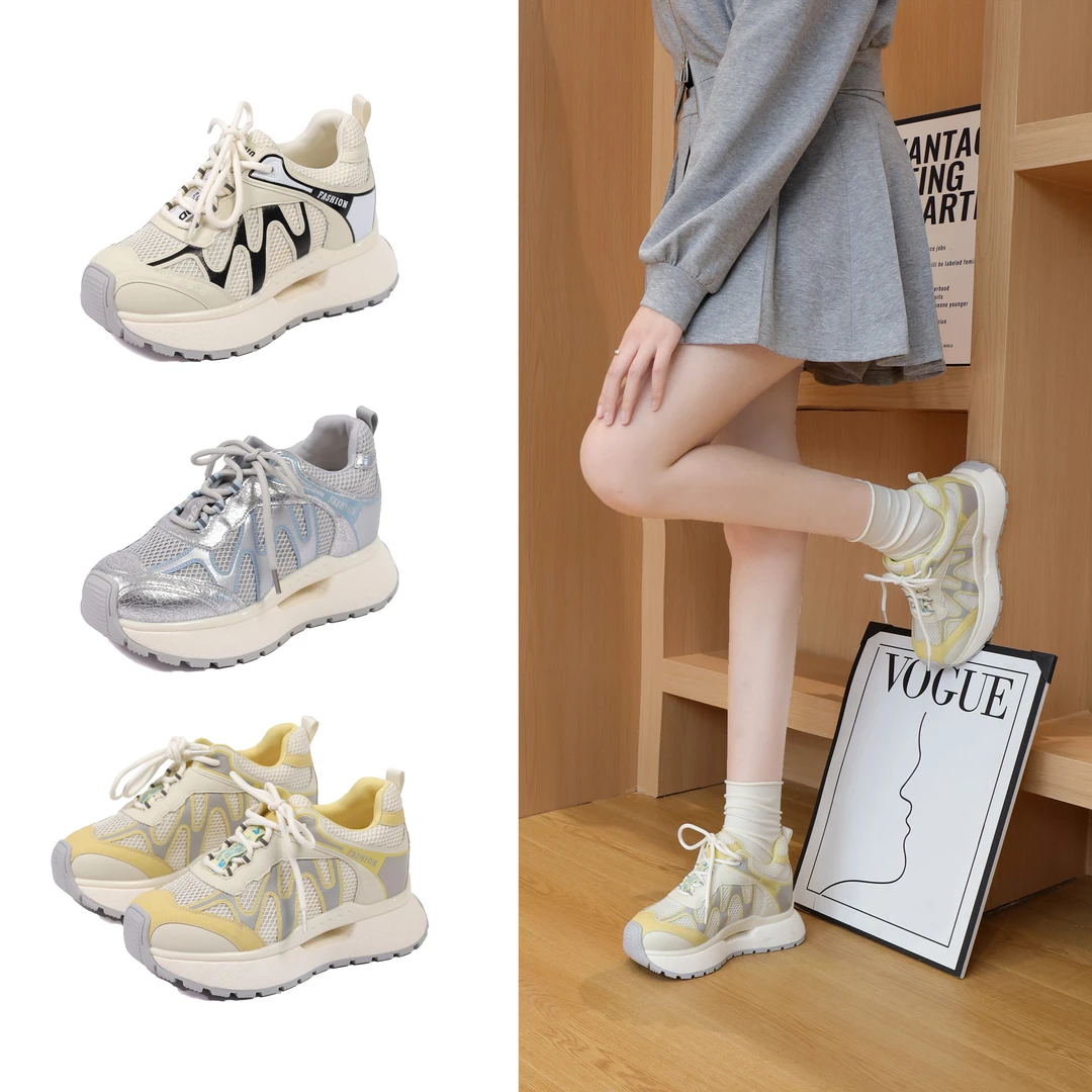 六六| 8cm内增高阿甘女鞋 2025新款夏季薄款透气网面鞋轻薄休闲鞋