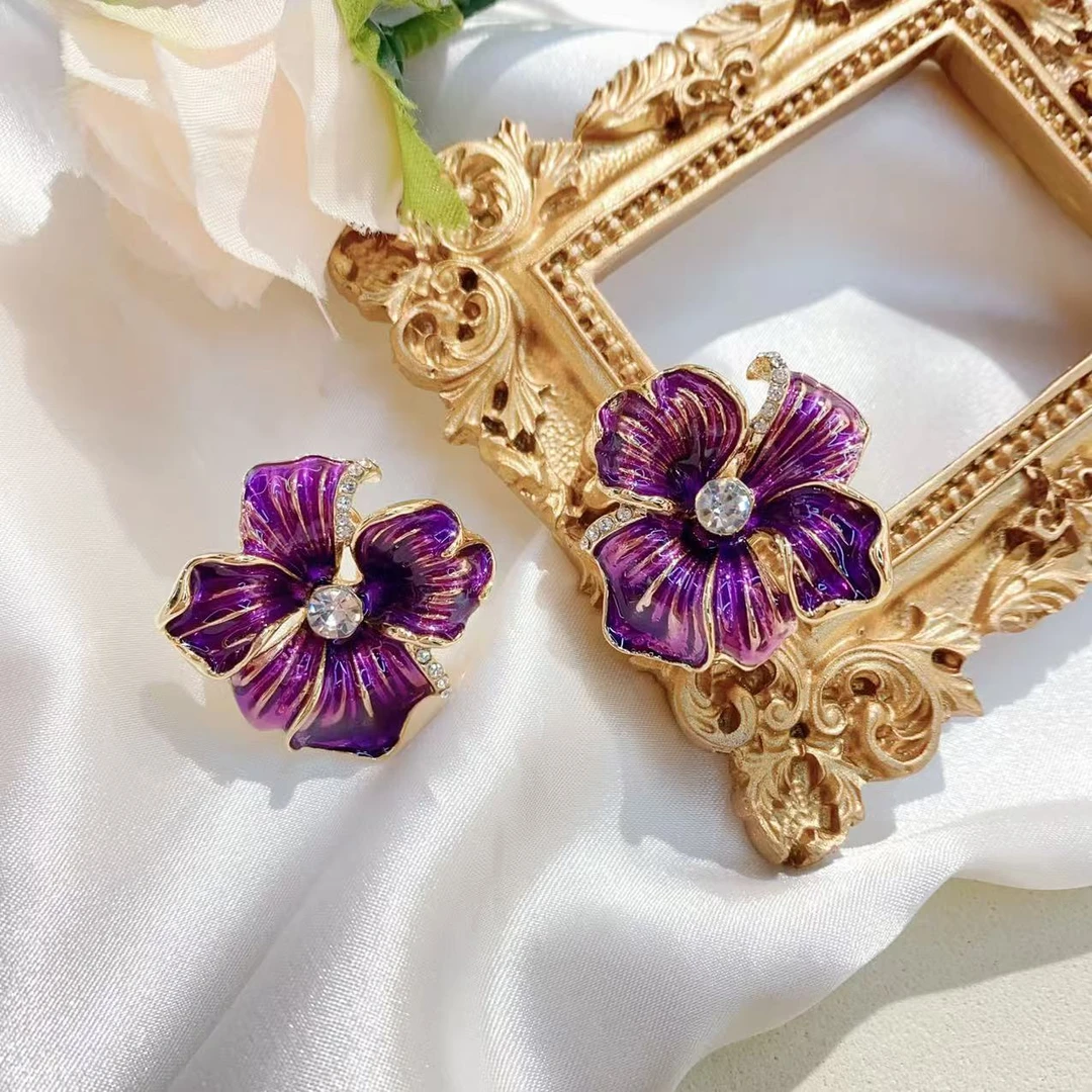 铜合金耳饰 法式重工紫色浪漫优雅气质宫廷风-244