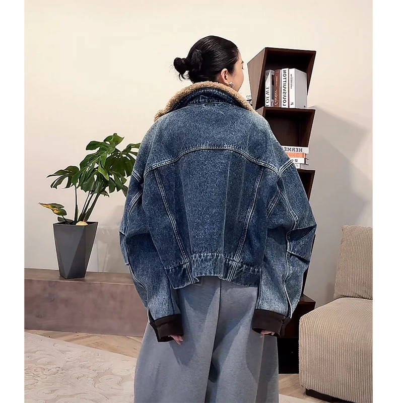 ZUOXIAOQI马鞍羊毛领加绒短款牛仔外套21（衣长57-62/胸围134）