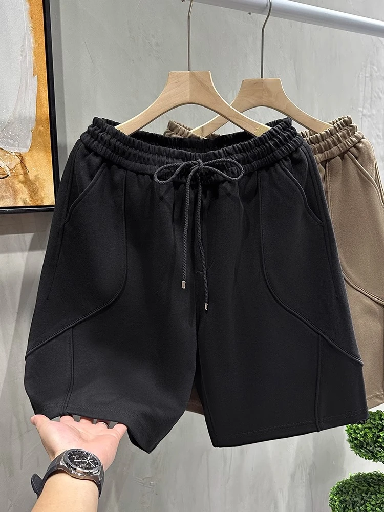 2025新款重磅针织休闲短裤男宽松大码直筒五分裤夏季潮牌运动中裤