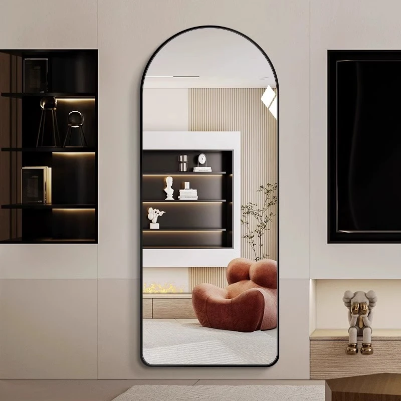 轻奢高级感拱形全身穿衣镜家用挂墙试衣镜卧室高清玻璃镜子壁挂式