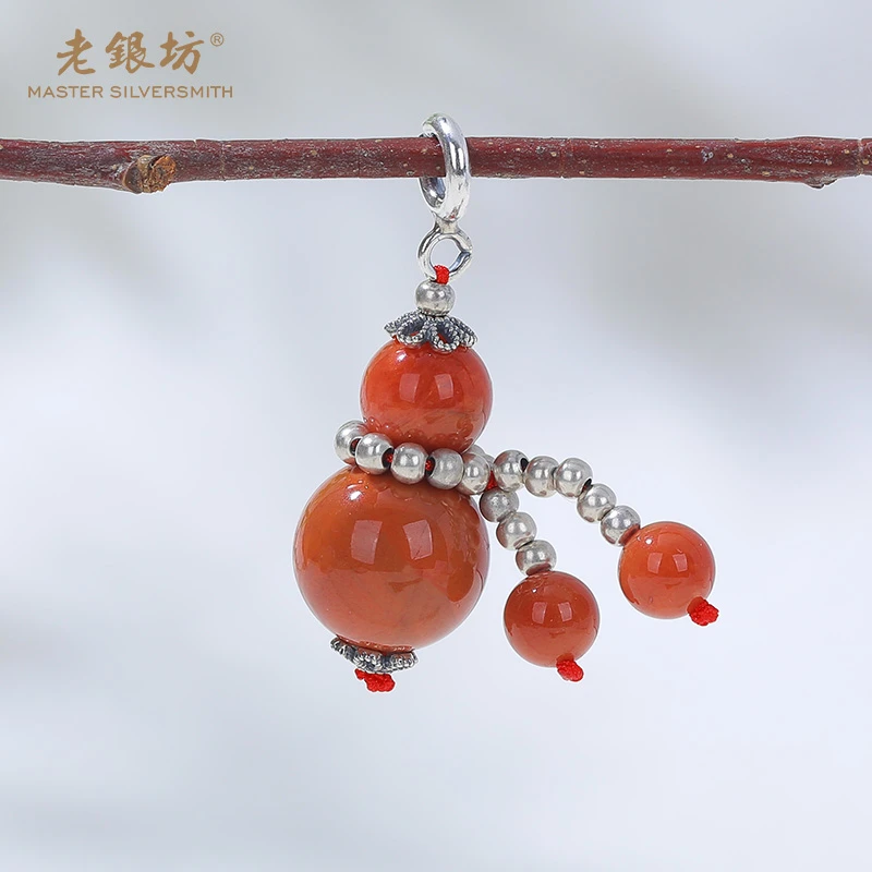 【老银坊】s925银南红提溜弹簧扣葫芦吊坠配件 品质珠宝 00232941
