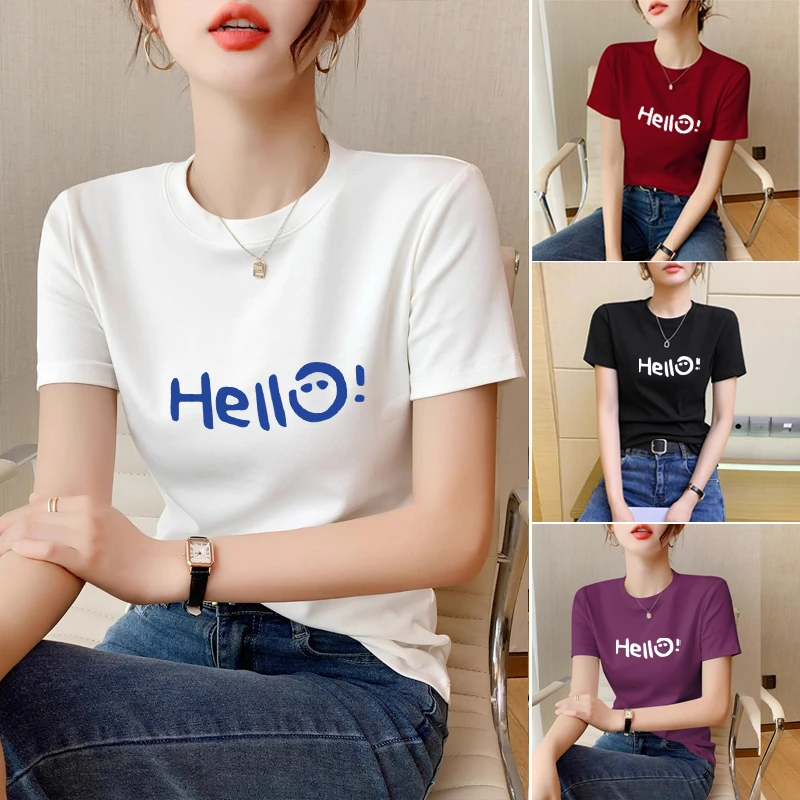 2025新款T恤夏季女圆领烫印宽松型短款圆领卡通短袖T恤设计感修身