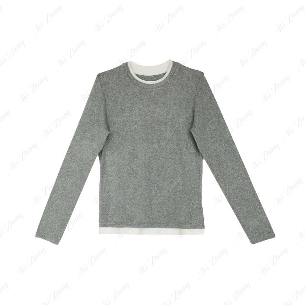 「双皮奶拼色打底」AKIZHANG早秋亲肤拼接设计极简高级显瘦修身打底