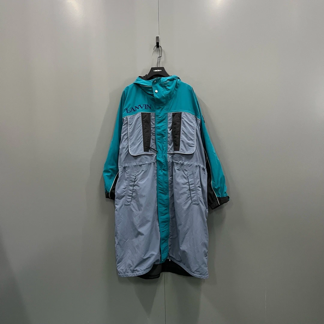 99新 LANVIN 楠1 拼色logo连帽大衣外套 M码/206971