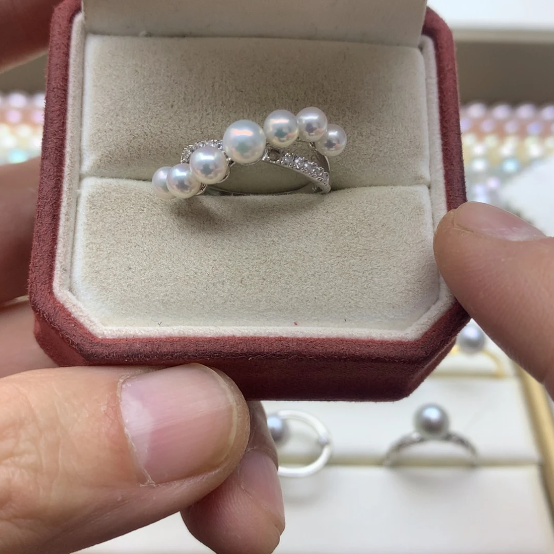 淡水珍珠戒指银S925镶嵌3.5-5ak七仙女戒指