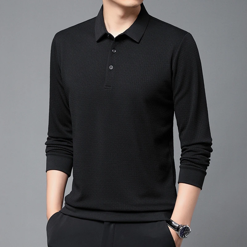 纯色长袖polo衫春秋季男士体恤商务休闲翻领中年爸爸装打底衫上衣