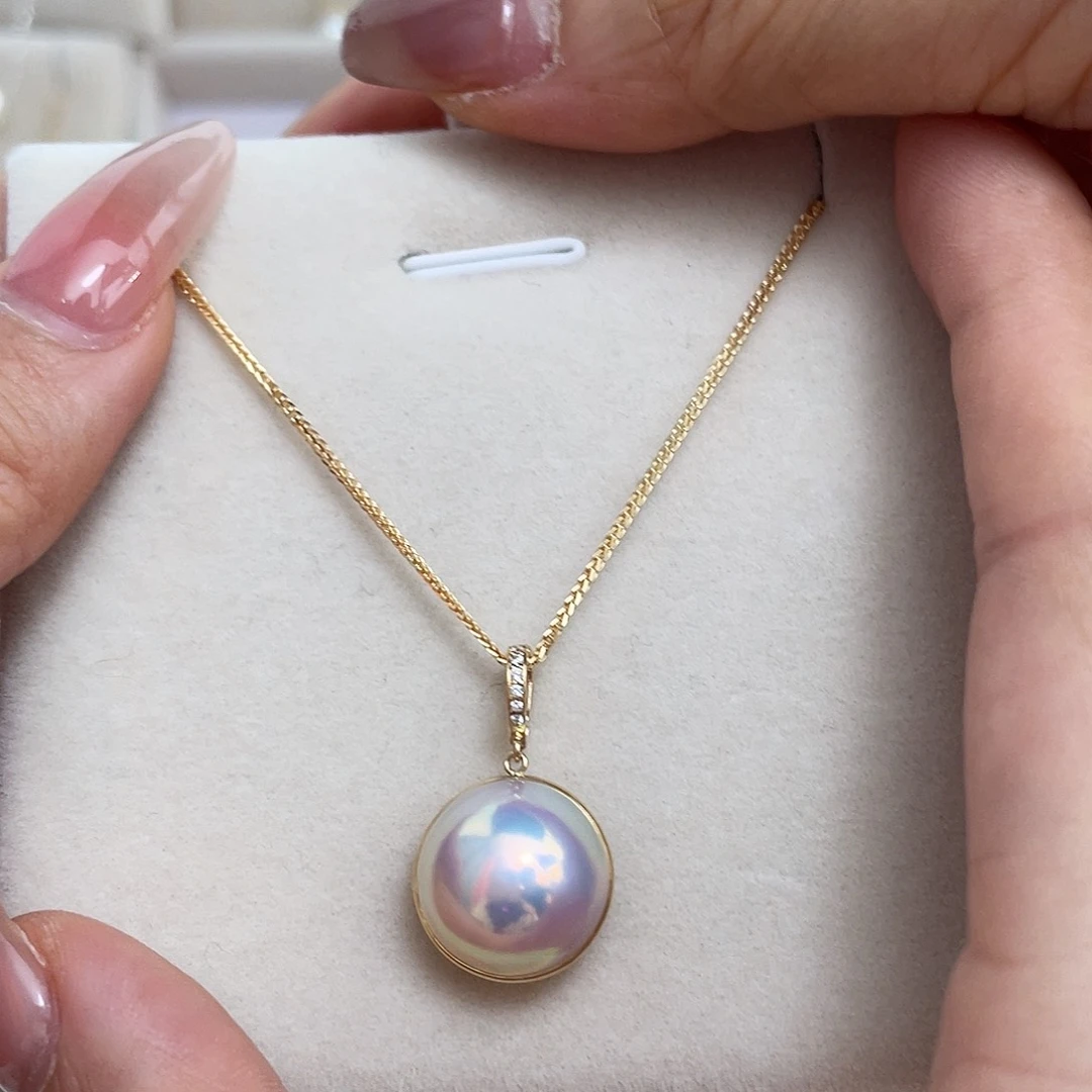 18K金镶嵌拼合珍珠（马贝珠）吊坠(赠链)