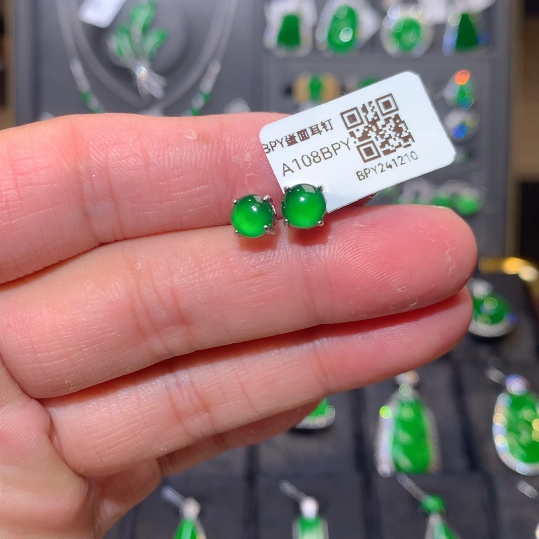 银S925镶嵌翡翠耳钉蛋面