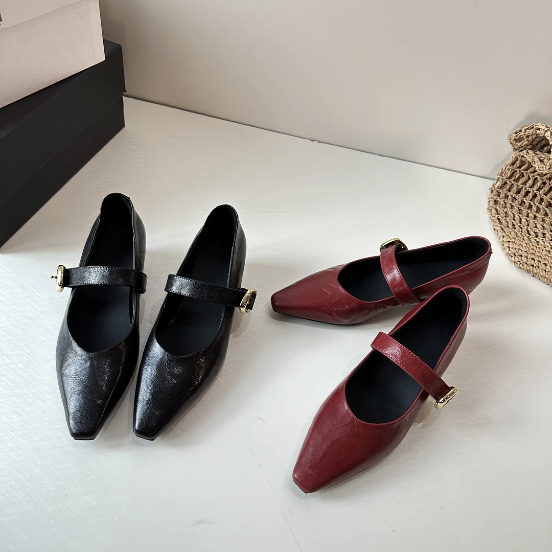 浅口平底韩版中跟5cm尖头防滑单鞋女鞋气质跟鞋春季玛丽珍复古