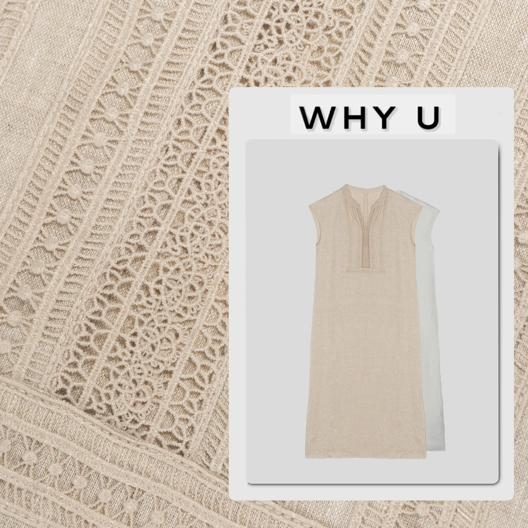 WHYU夏季新款极简风中间镂空V领亚麻连衣裙【星柚】25SS