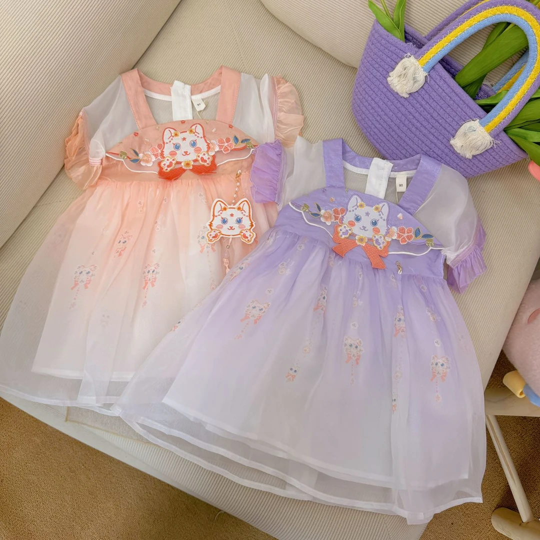 【新疆包邮】夏季新款汉服小猫刺绣连衣裙F827
