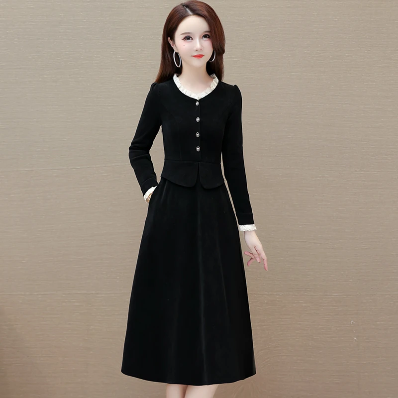 2025秋季新款连衣裙优雅气质时尚减龄收腰休闲显瘦修身中长款裙子