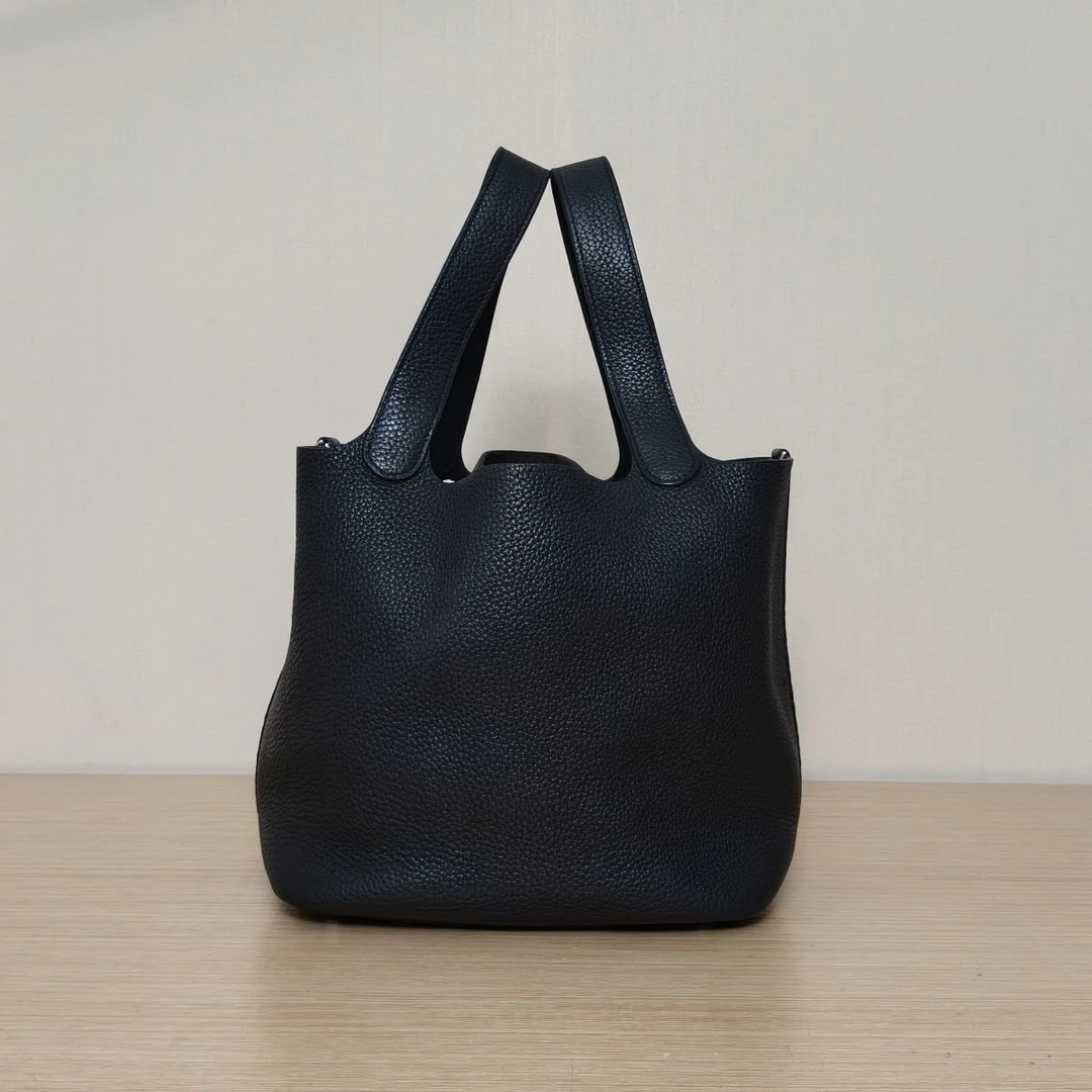 95新 Hermes/爱马仕 【娇】22 菜篮子 黑色 TC皮 T刻 银扣 806072