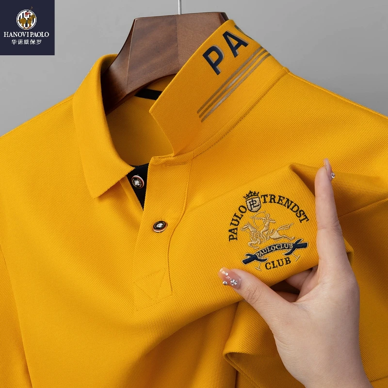 2025年丝光双面珠地夏季男士纯色翻领短袖polo衫商务休闲t恤刺绣
