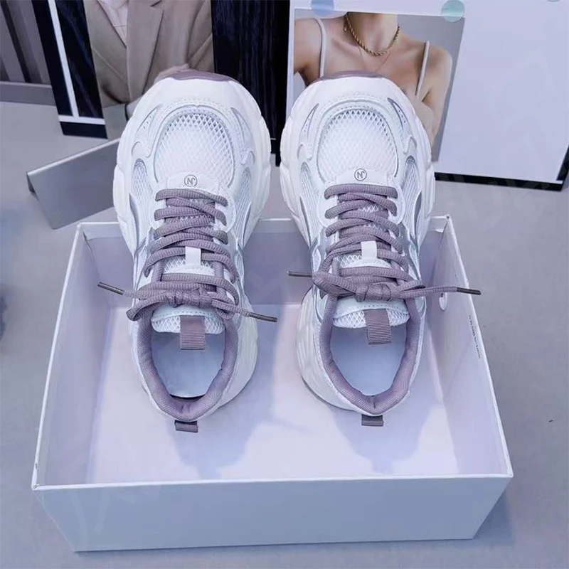 2025秋季透气新款厚底增高运动休闲老爹鞋软底软面系带女鞋