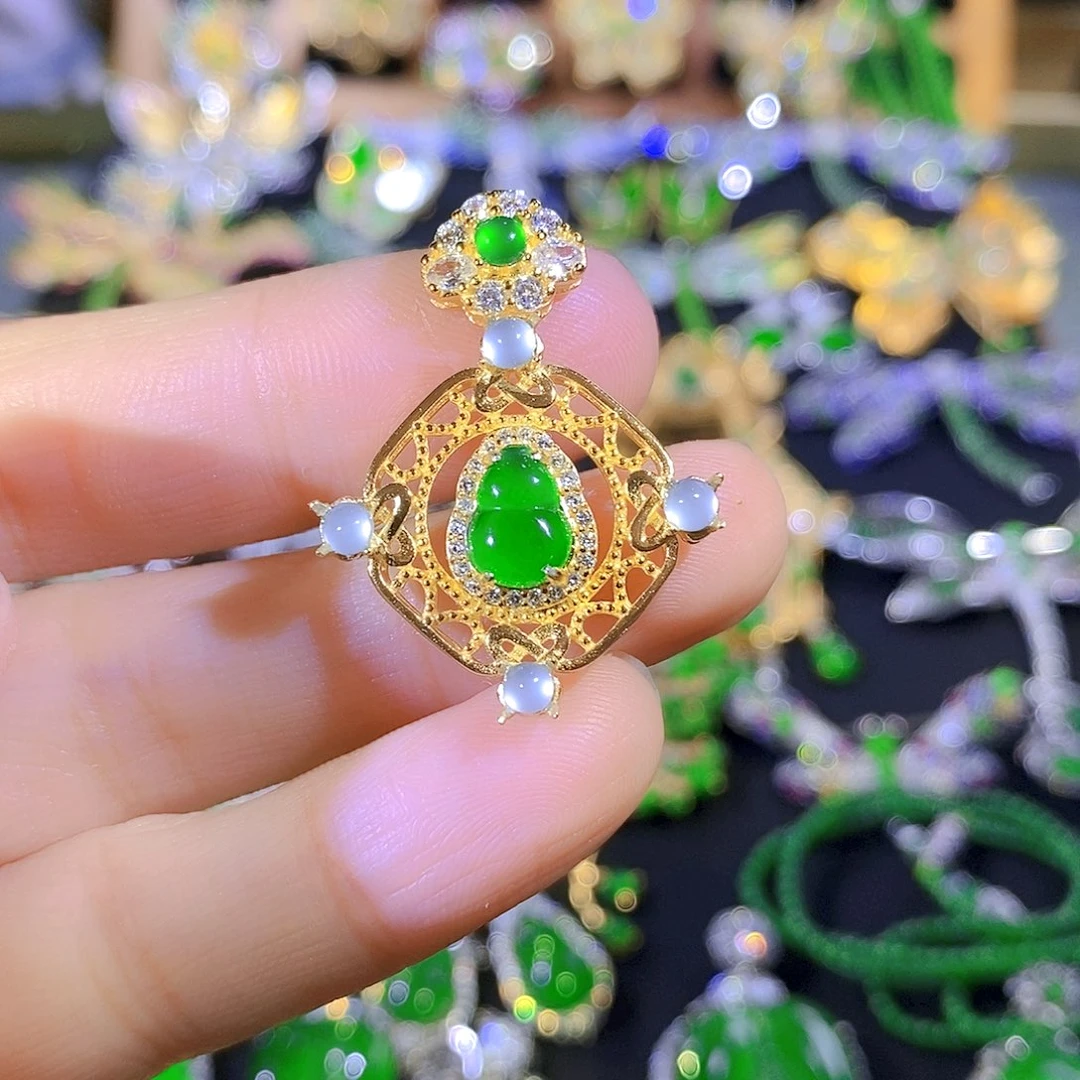 吊坠(不含链)银S925镶嵌翡翠