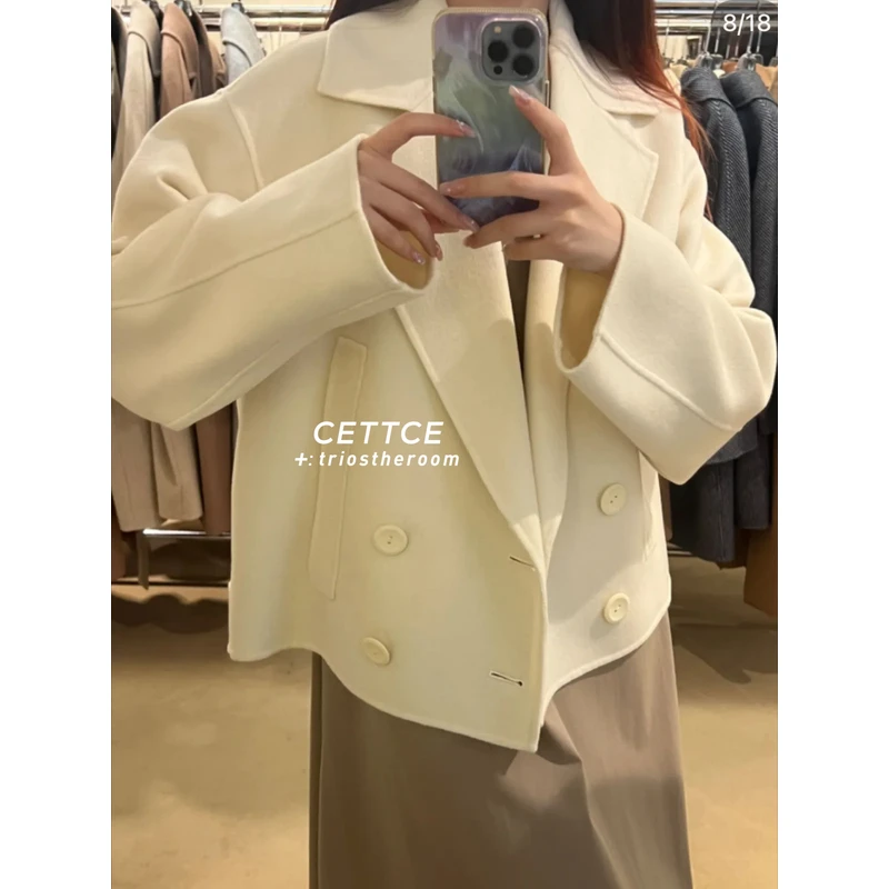 CETTCE 现货 Maxmara经典galea羊毛羊绒双排扣斗篷短款大衣外套