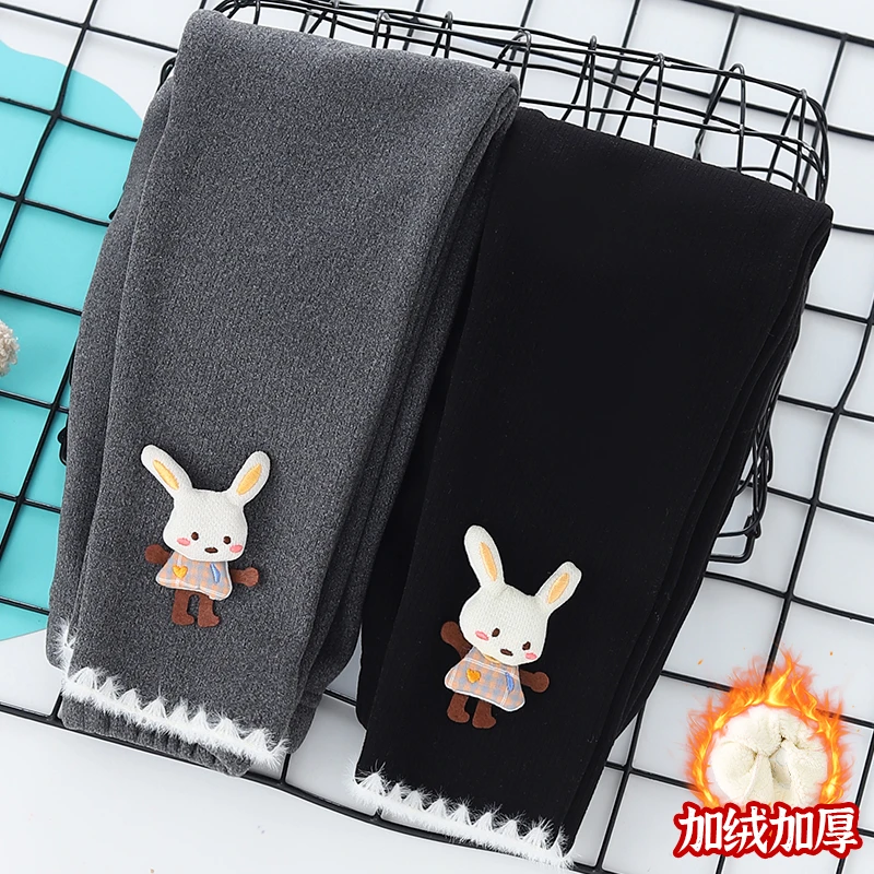 女童卡通松鼠兔布偶加绒打底裤子2025新款儿童一体绒宝宝百搭裤子