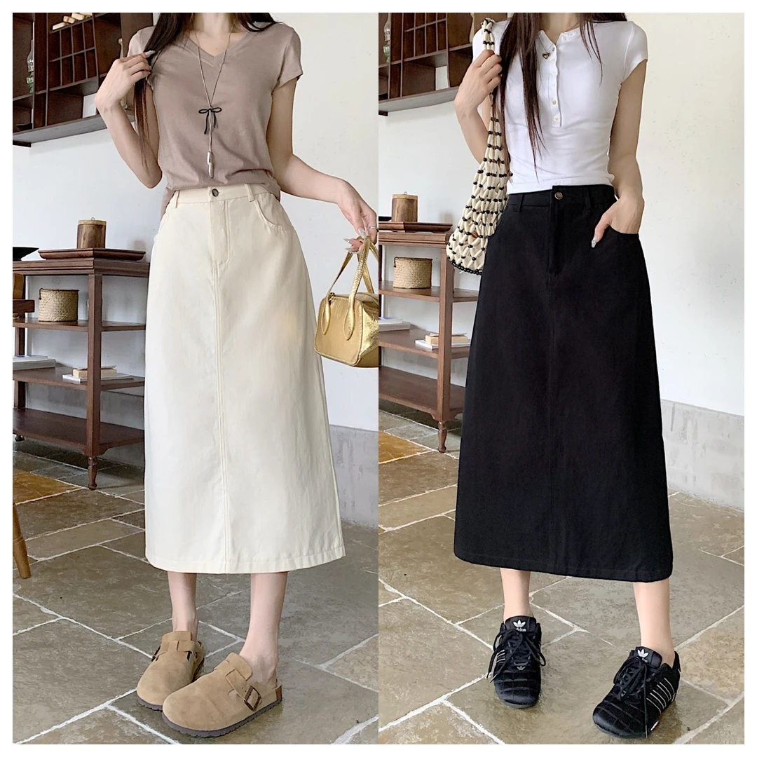 8090-夏女装软牛仔A字裙显瘦微胖大码半身裙