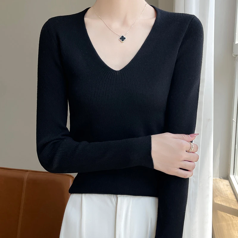 超细精纺羊毛衫针织衫春秋女圆领百搭简约显瘦薄款内搭洋气打底衫