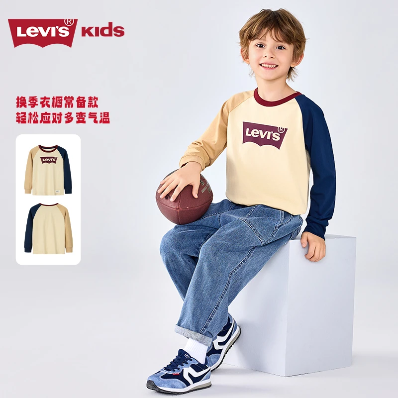 【官方旗舰】Levi's 李维斯男女儿童长袖休闲套头圆领长袖T恤D142