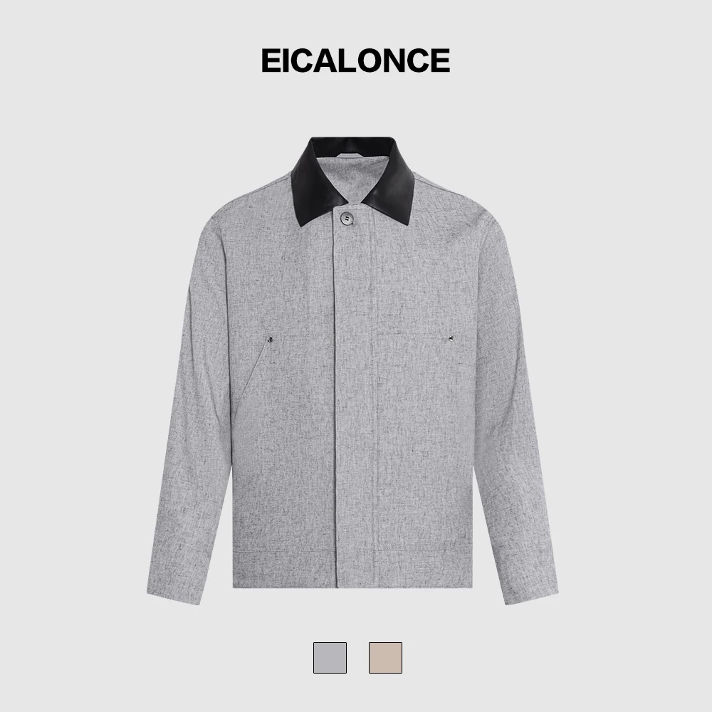 DARAMBO 男士百搭25SS时尚简约百搭亚麻皮革翻领外套SM-SRX8805