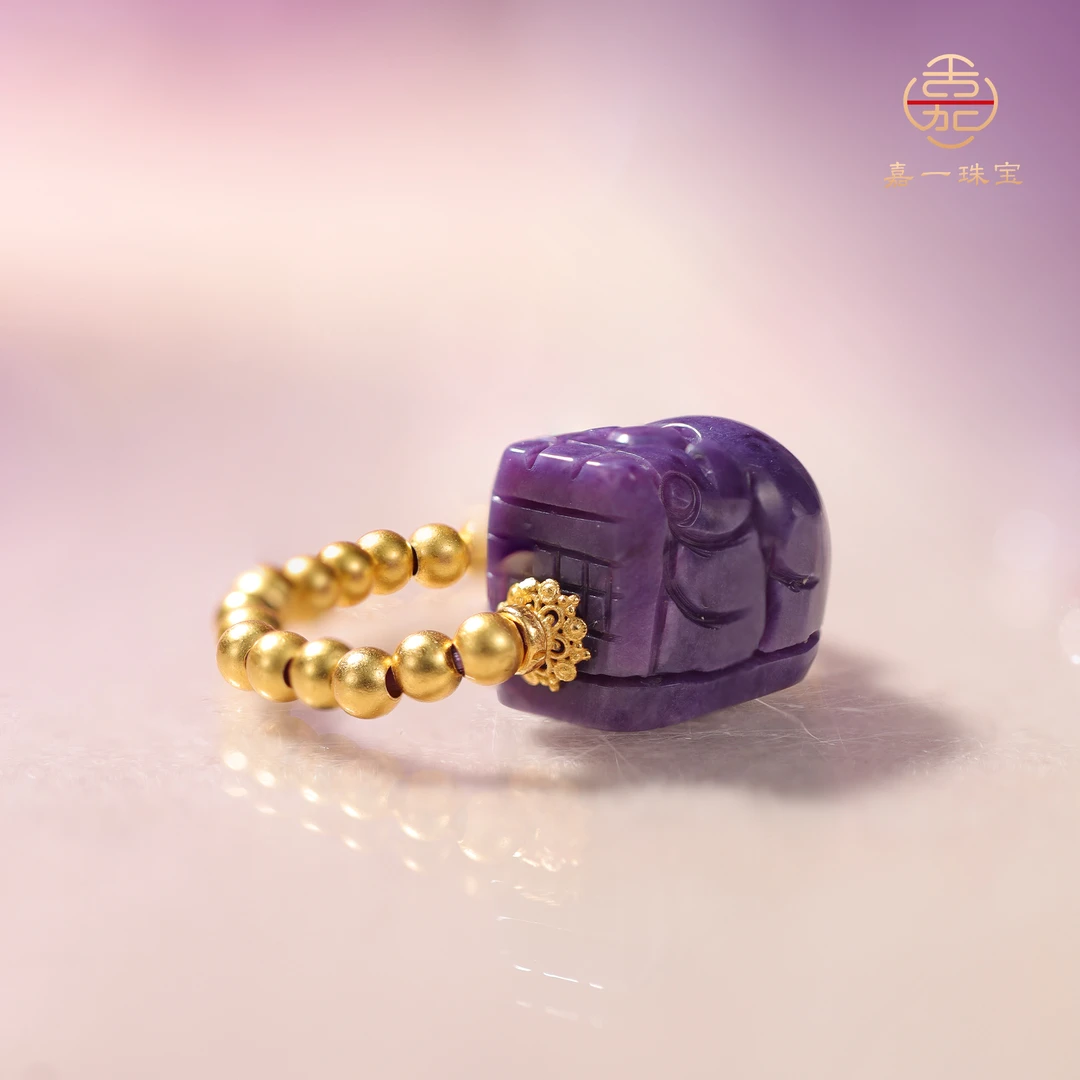 【嘉一珠宝】天然紫龙晶串珠戒指戒圈-AC8806