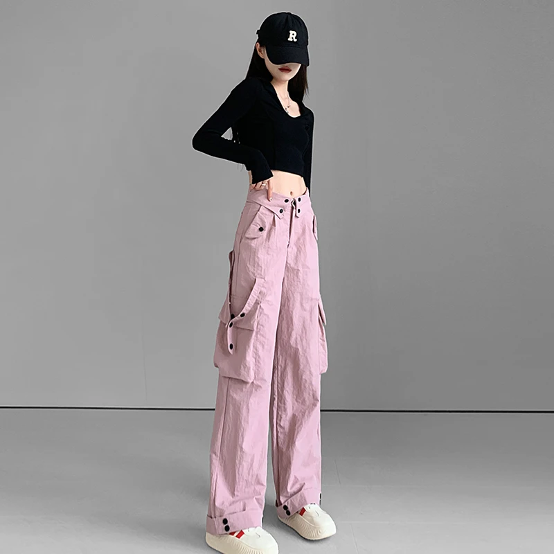 2025新款美式冰丝速干工装裤早春高腰宽松嘻哈ins潮流休闲运动裤