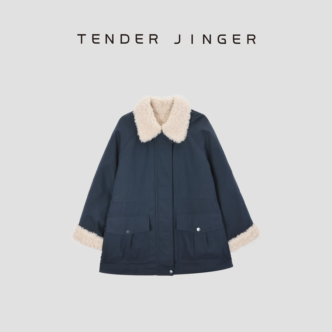 Tender Jinger｜线下专供 绵羊毛廓形翻领撞色保暖外套T54XLK50242