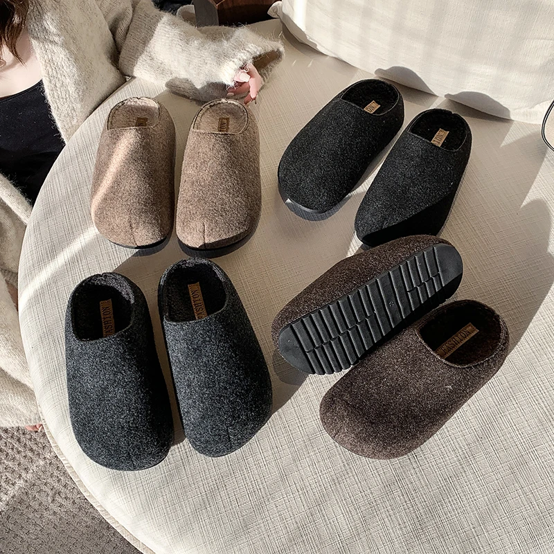 包头卡通风植鞣包头拖网红防滑居家加绒秋冬季韩版半拖女鞋外穿