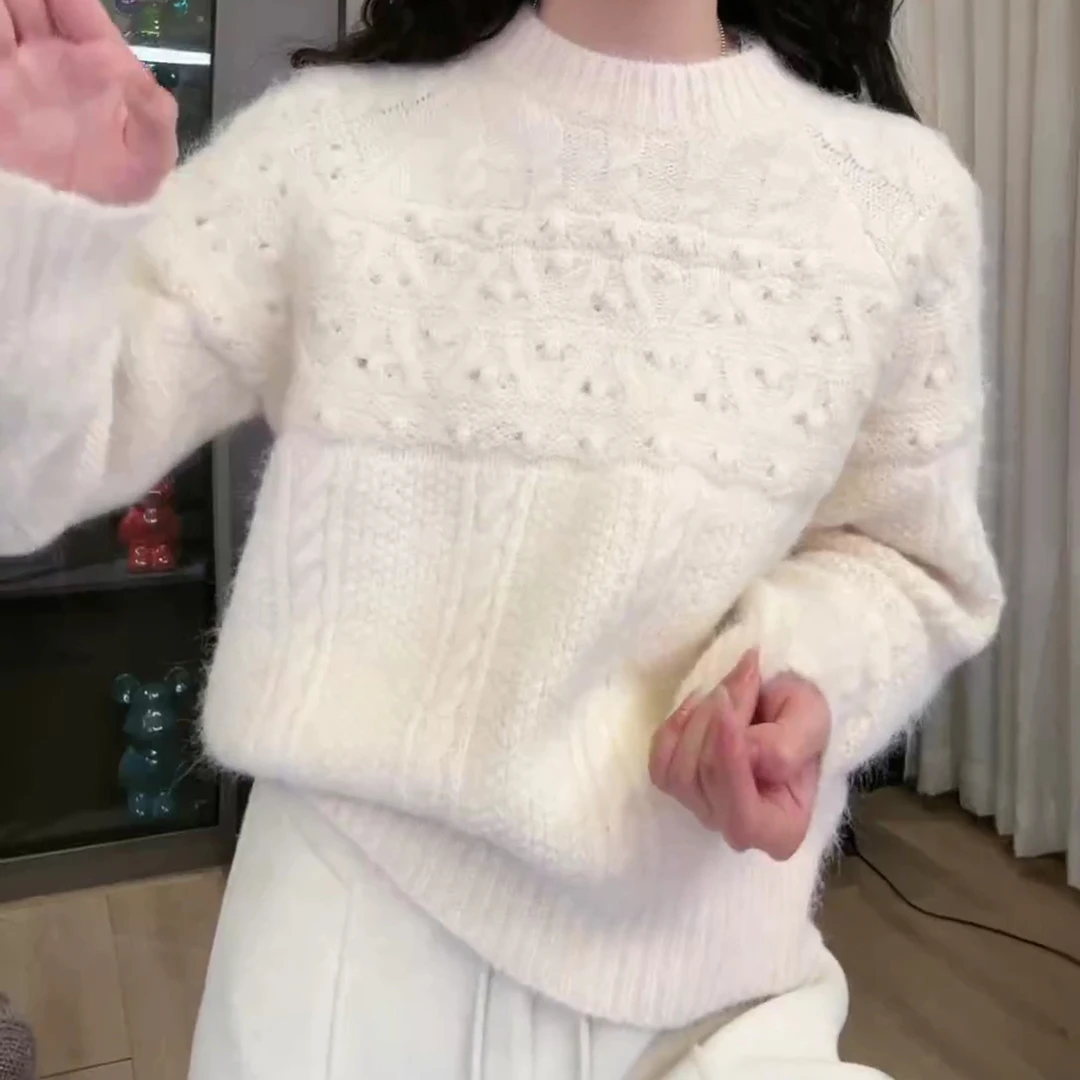 2024秋冬新款立体钩花半高领针织衫上衣百搭打底毛衣LK2501052