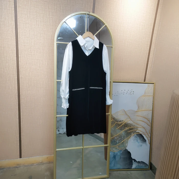 BG590孕妇黑色背心裙两件套90-130