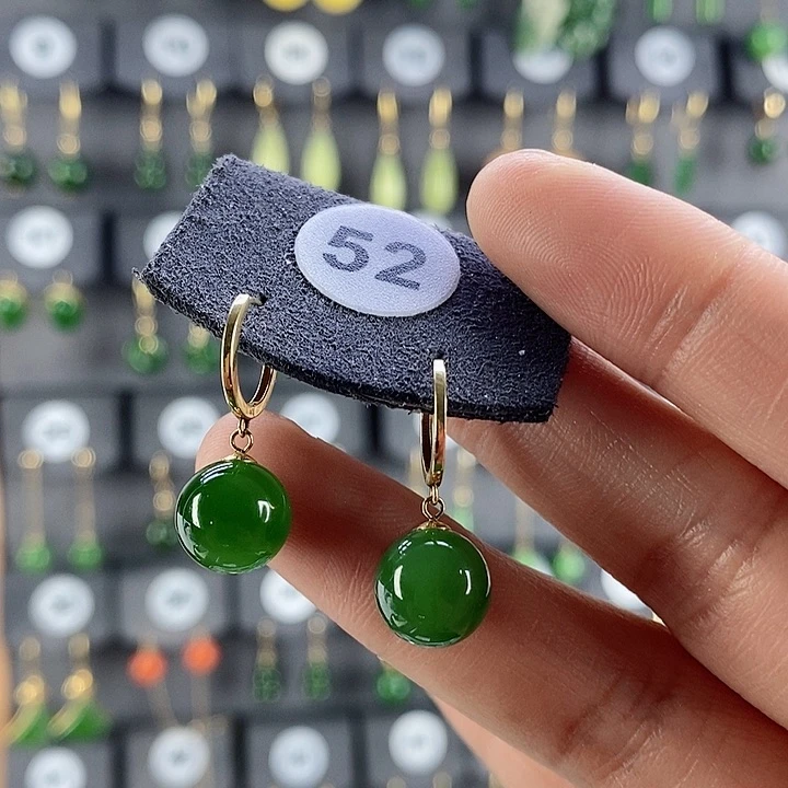 和田玉耳饰18K金镶嵌