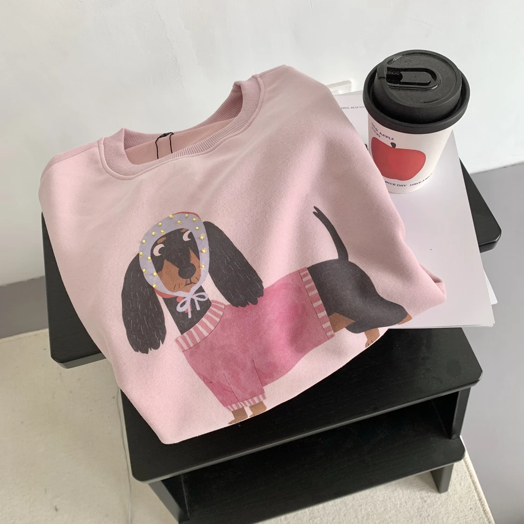 程程甄选 韩系钉珠腊肠狗简约百搭休闲卫衣1242