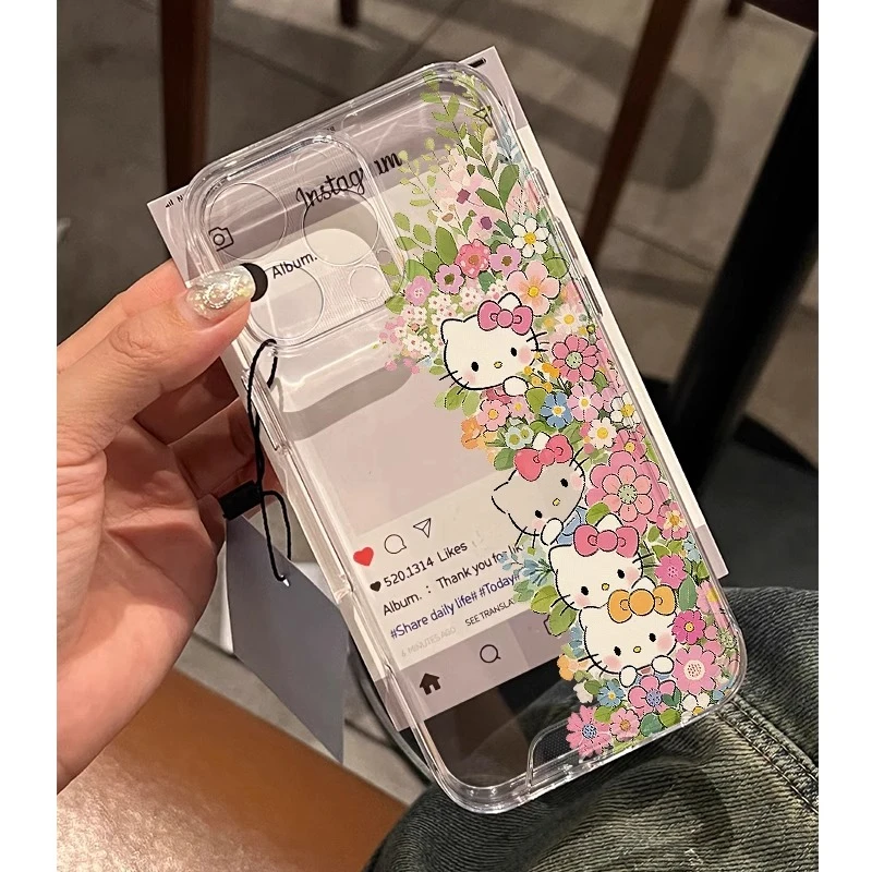 花墙凯蒂猫适用iPhone16苹果15手机壳13promax透明12小众14卡通11