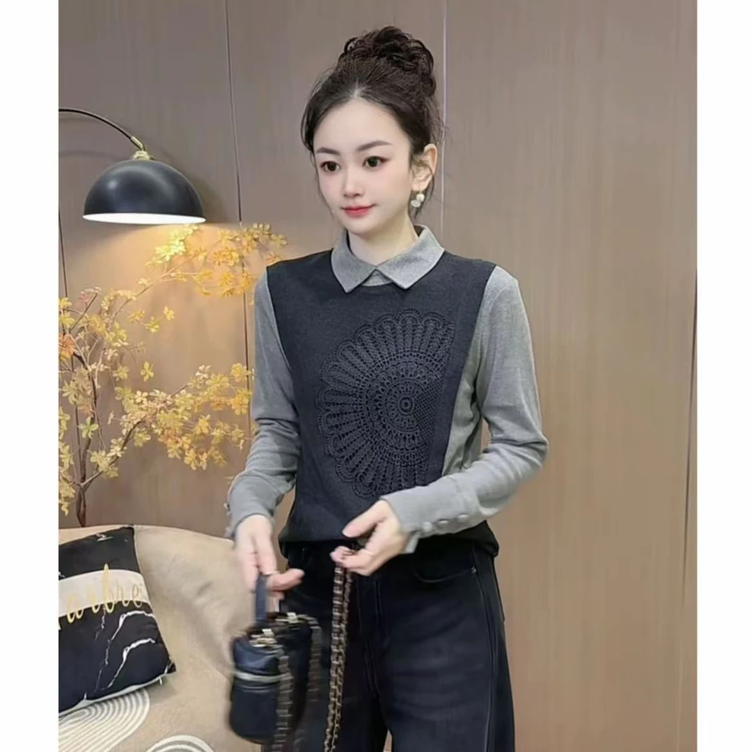 【1223】新品秋冬不规则拼接新中式保暖双面绒衬衣显瘦休闲上衣