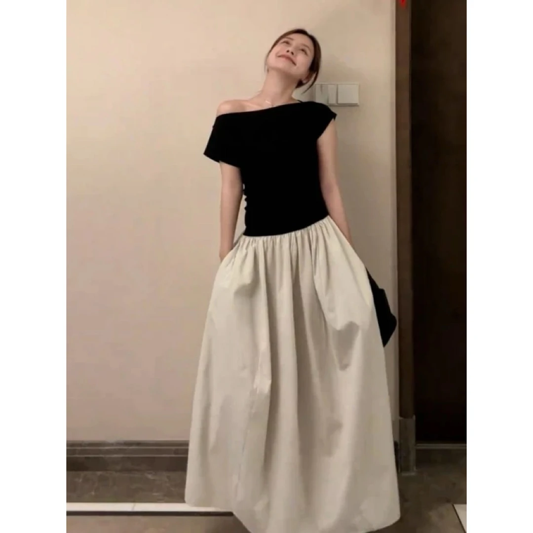 【土豆优选】撞色拼接短袖连衣裙