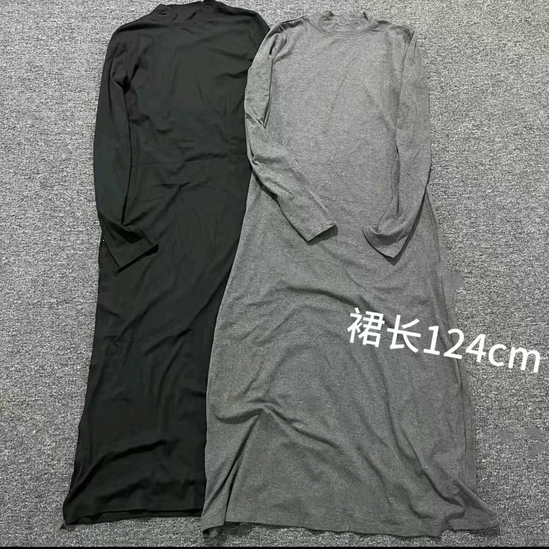 长袖极简风长裙静奢风纯色连衣裙半高领显瘦修身