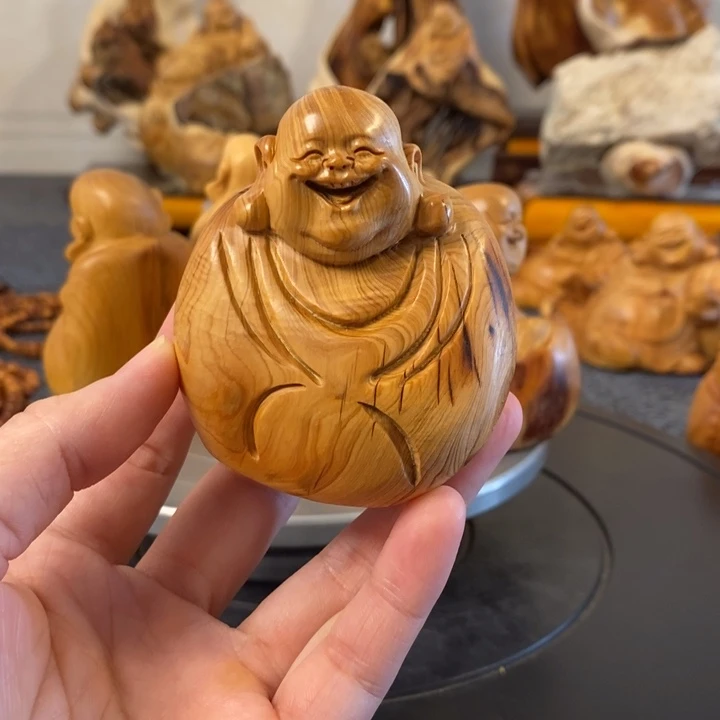 柏木（崖柏）听*轩崖柏弥勒佛手把件小摆件