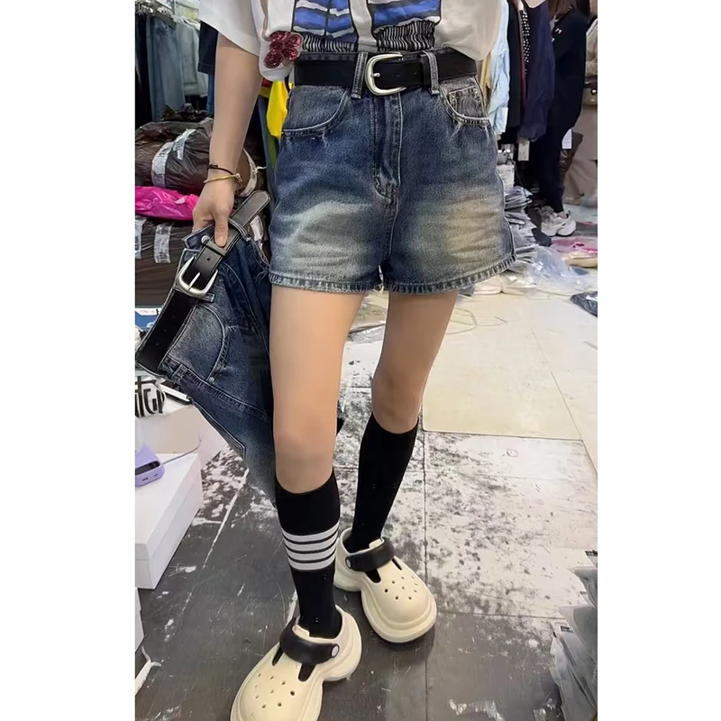 高腰直筒牛仔短裤女薄款2025夏季新款大码女装百搭时尚A字热裤子